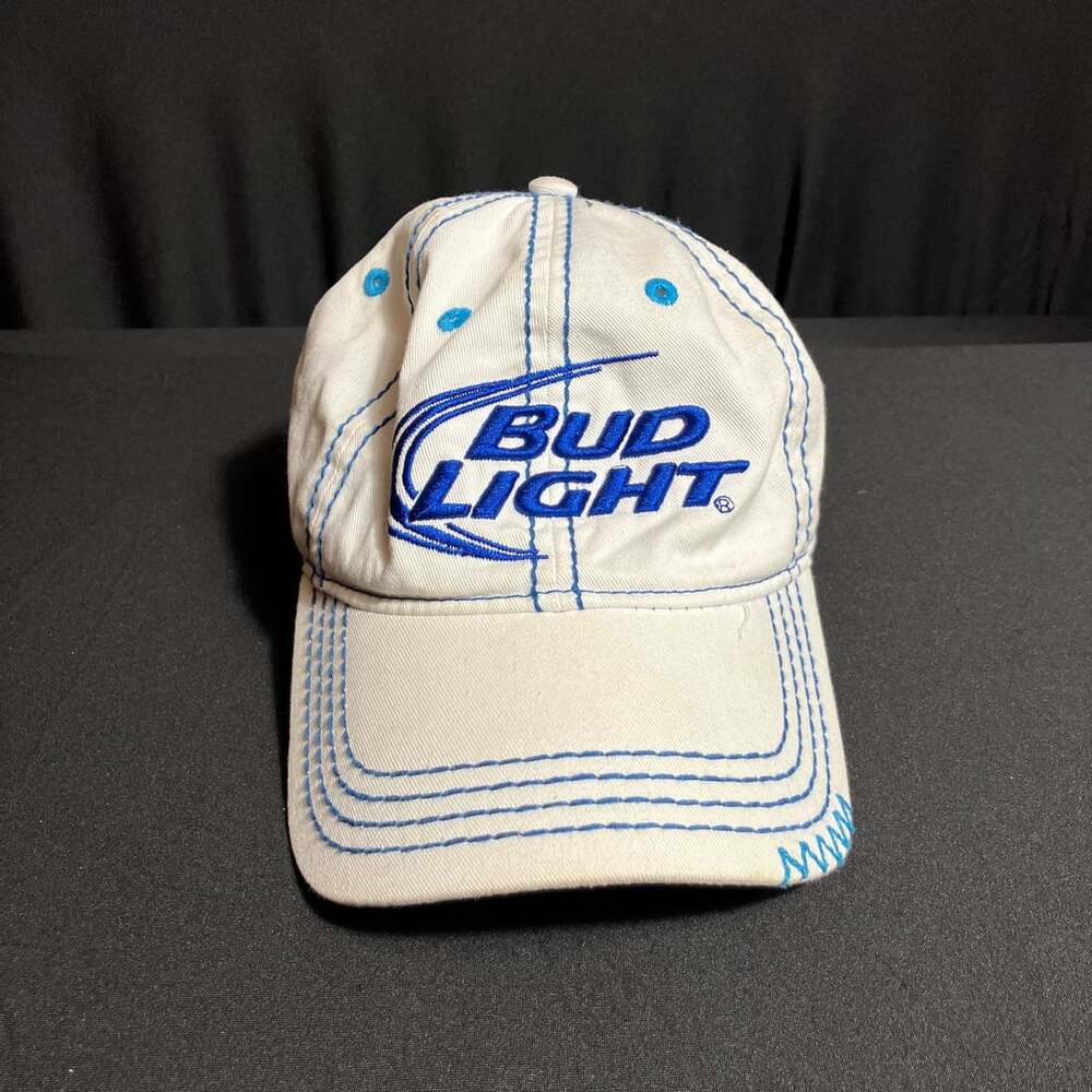 Bud Light Baseball Hat White Blue Contrast Stitch